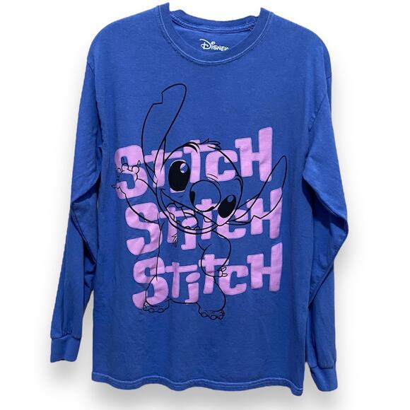 Disney Tops - DISNEY Stitch Long Sleeve Tee SIZE MEDIUM Blue Graphic T-Shirt Lilo & Stitch